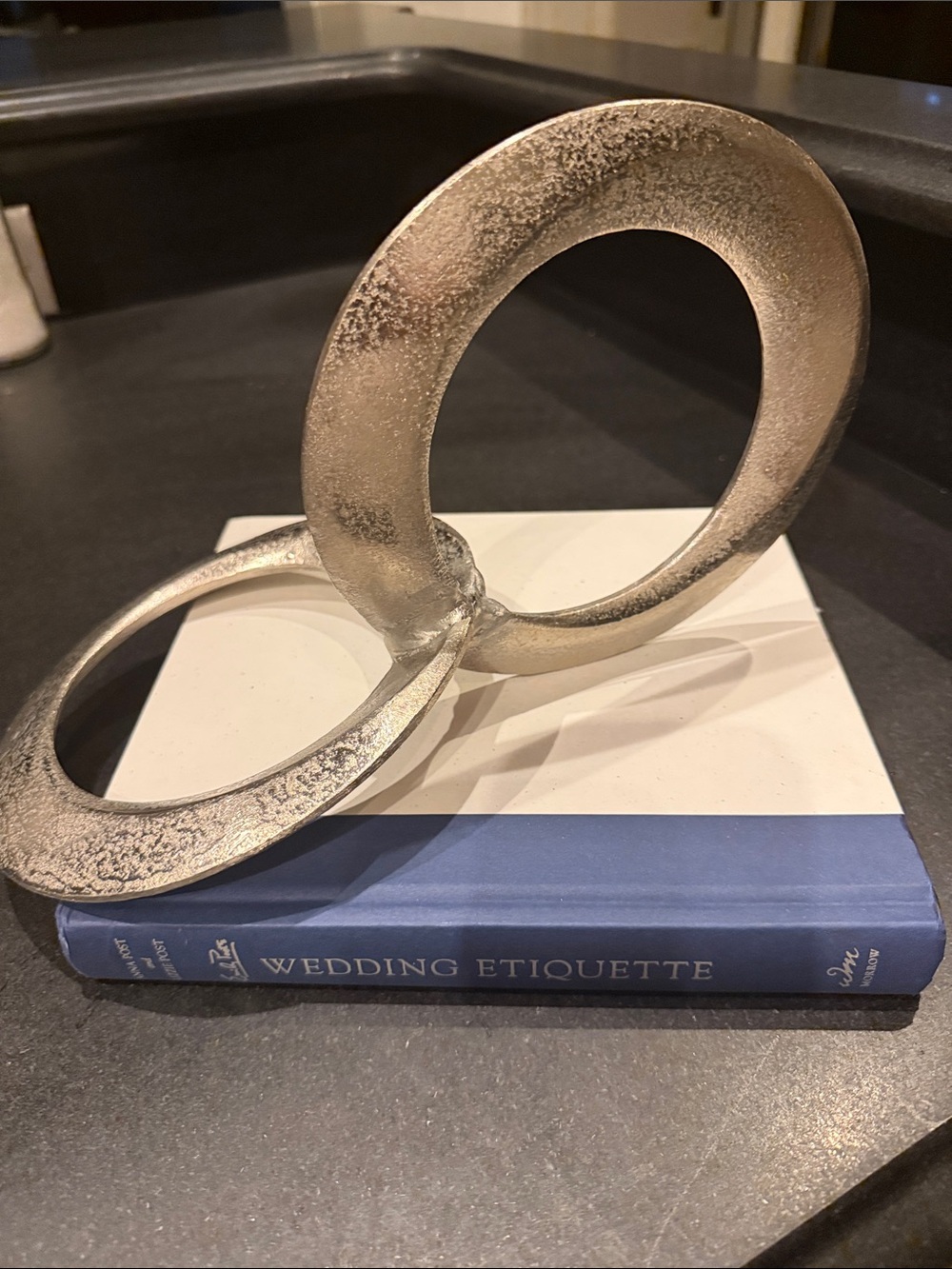 Modern Silver Interlocking Ring Sculpture - Home Art Accent